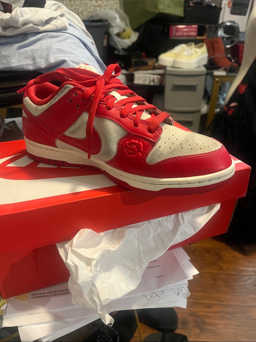 Nike  Women Red and Cream Low-Top Sneakers with Floral Accent